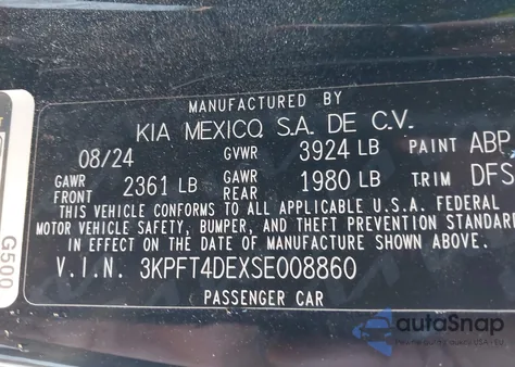 2025 Kia K4 Lxs z USA, uszkodzony, nr VIN 3KPFT4DEXSE008860